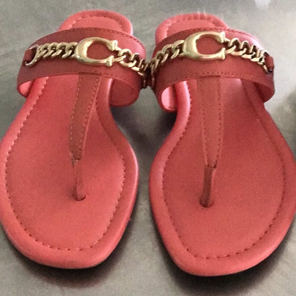 NIB Coach leather sandals, coral/gold, size 6 NEW
